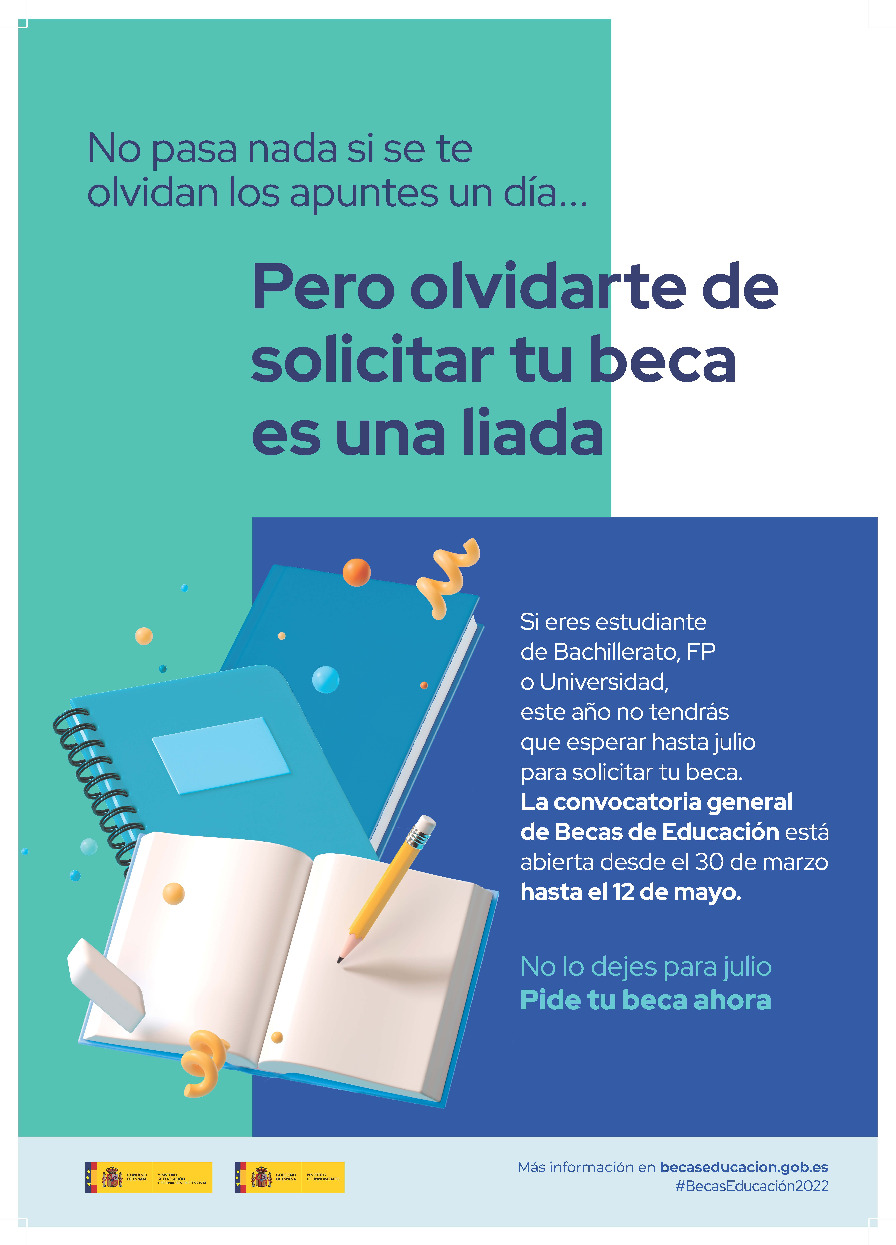 Cartel de recordatorio de apertura del plazo de solicitud de becas de educación