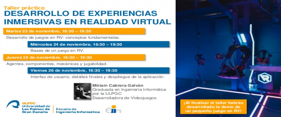Cartel promocional del taller desarrollo de experiencias inmersivas en realidad virtual