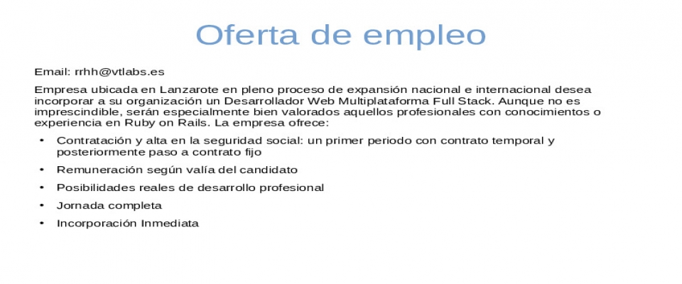 Cartel explicativo de la oferta de trabajo