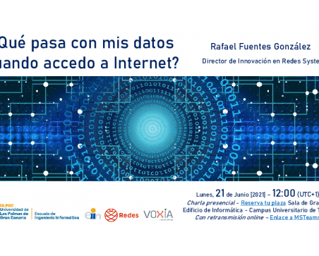 Cartel de la charla: ¿Qué pasa con mis datos cuando accedo a internet?