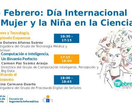 Foto del cartel de promoción de la mujer, la niña y la ciencia