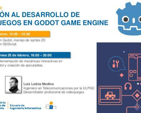 Cartel promocional de taller de videojuegos en godot game engine