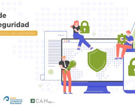 Cartel del curso de ciberseguridad, con subtítulo: posibilidad de prácticas y alta empleabilidad