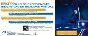 Cartel promocional del taller desarrollo de experiencias inmersivas en realidad virtual