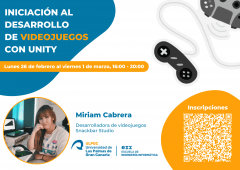 Cartel con el código QR para la inscripción al taller de iniciación al desarrollo de vieojuegos con Unity