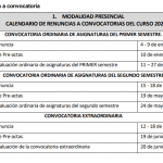 Fotografía del calenario de renuncias a convocatorias del curso 2022/2023